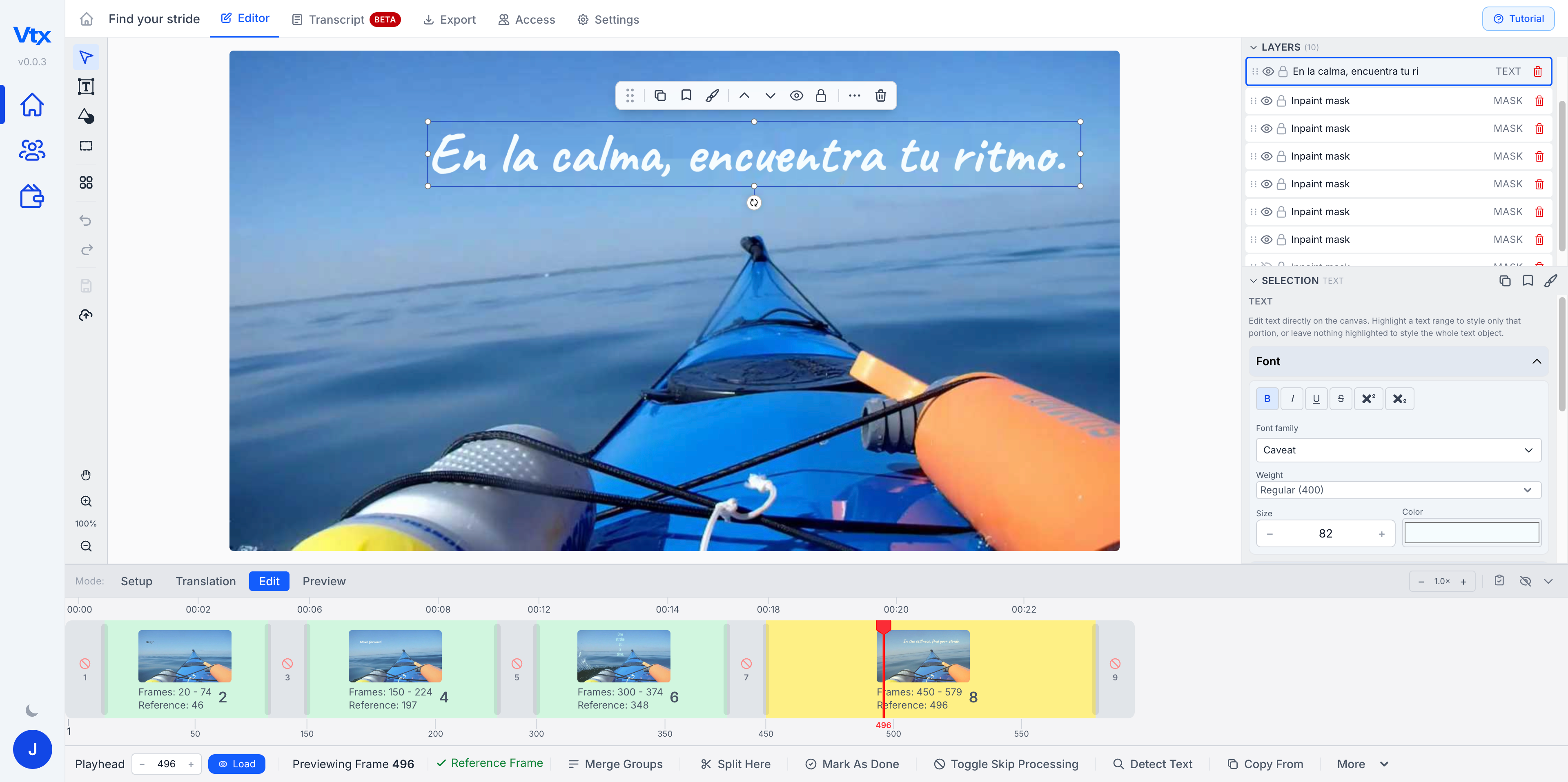 Vtx embedded text editor — edit on-screen text directly in a finished video