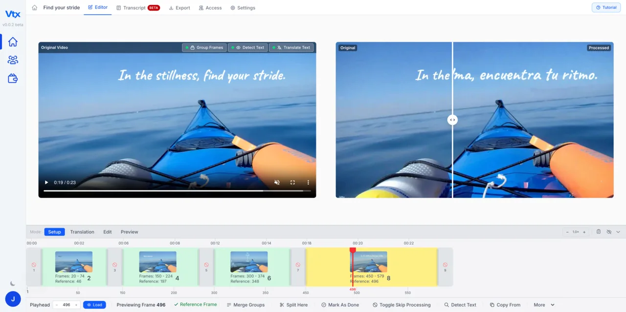A training video with translated on-screen text in the Vtx editor